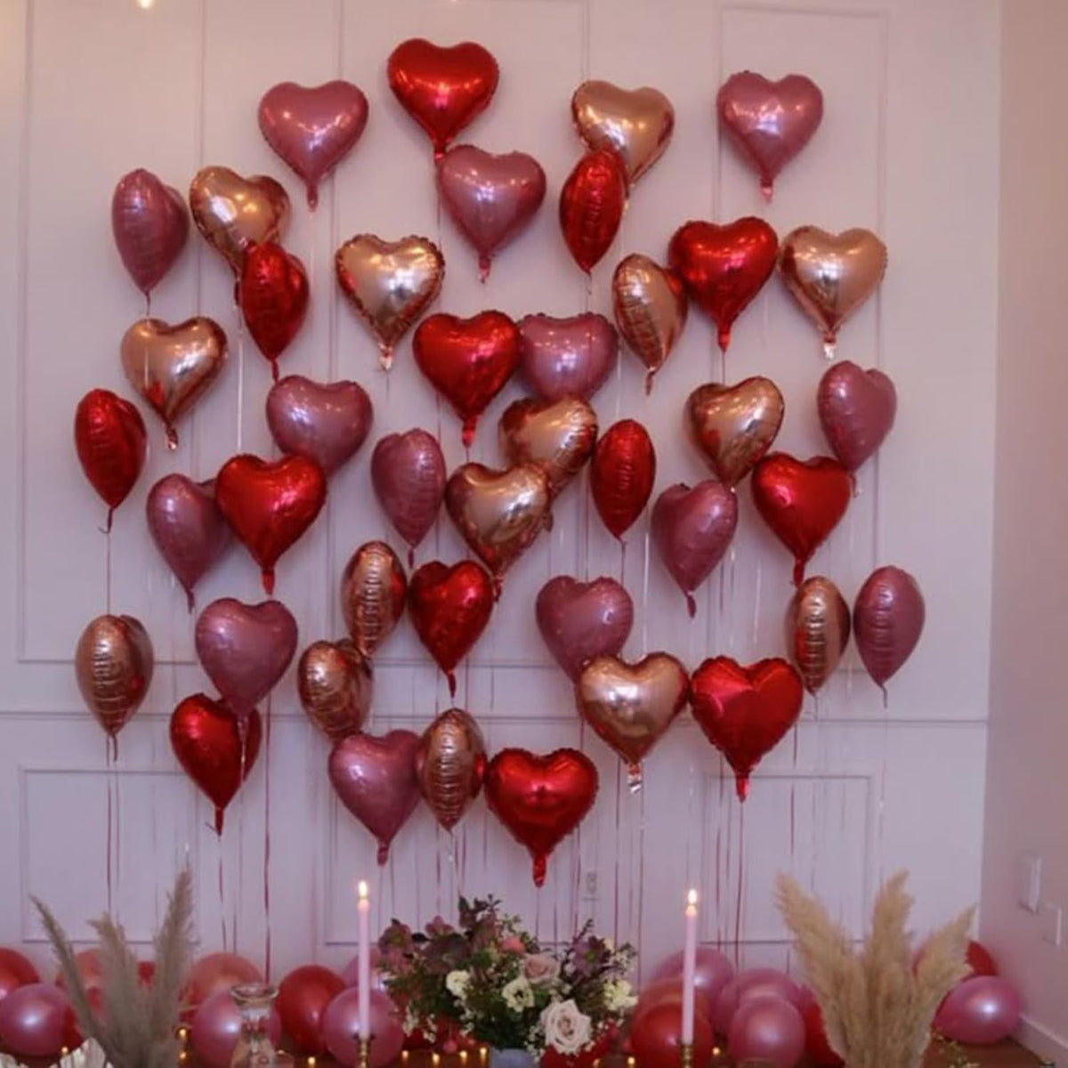 Rose Gold and Pink Heart Balloons, 18 Inch Red Pink Heart Shape Balloon, 12PCS Red Rose Gold Helium