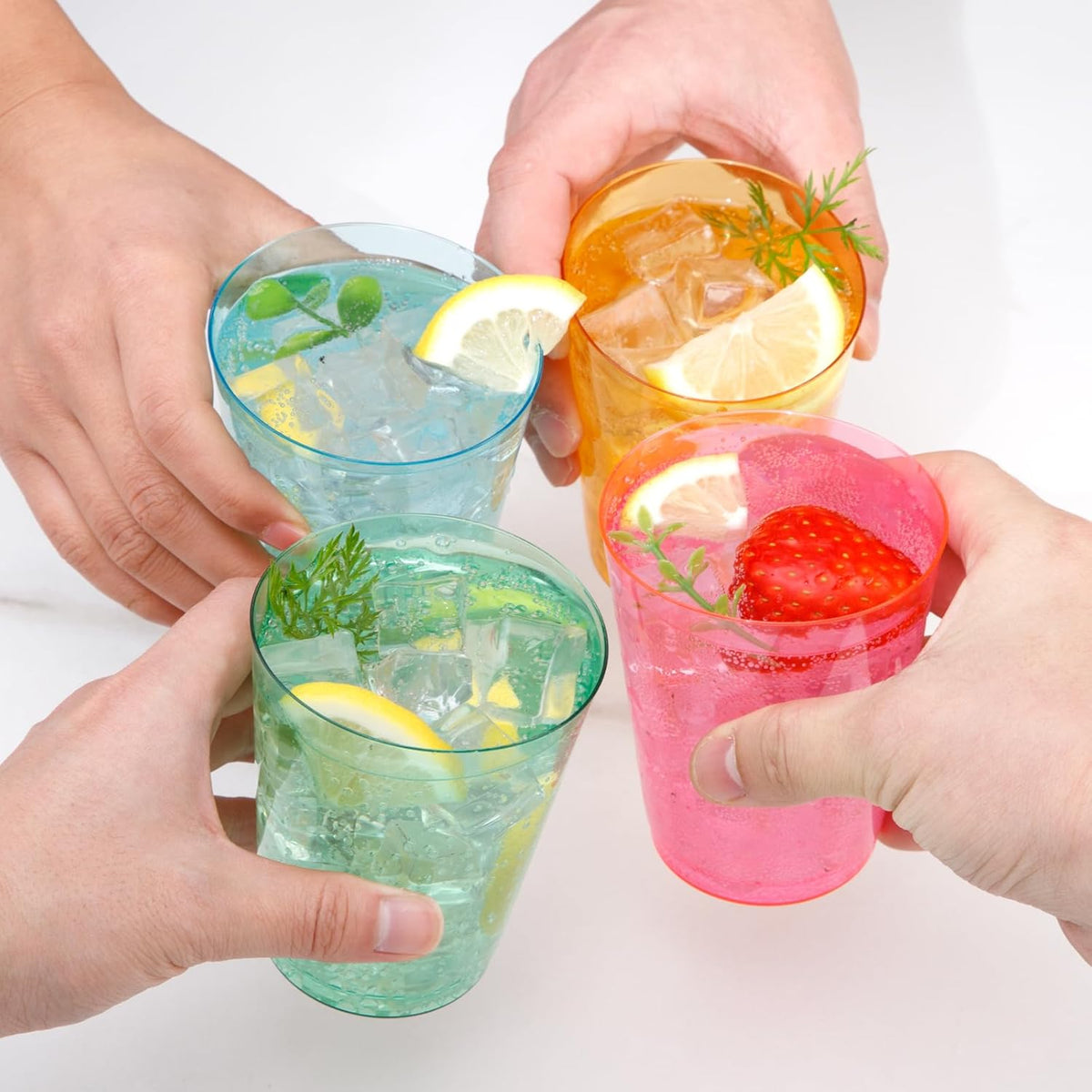 DaYammi 100 Pack Colorful Plastic Cups 10 Oz Disposable Cups Neon Glowing Plastic Party Cup