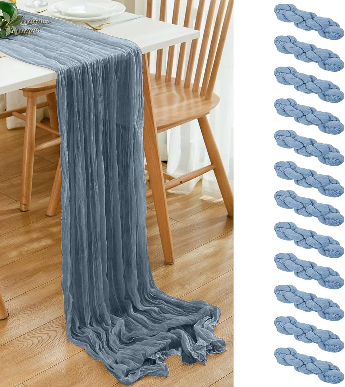 12 Pack Dusty Blue 10 Ft Cheesecloth Table Runner 20x120 Inch Boho Wrinkled Sheer Romantic Gauze