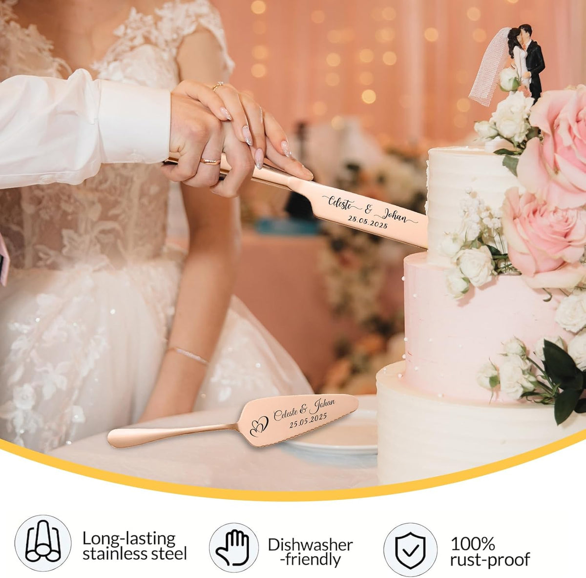 Personalized Wedding Cake Knife and Server Set Stainless Steel Cake Cutter Server Engraved Cake