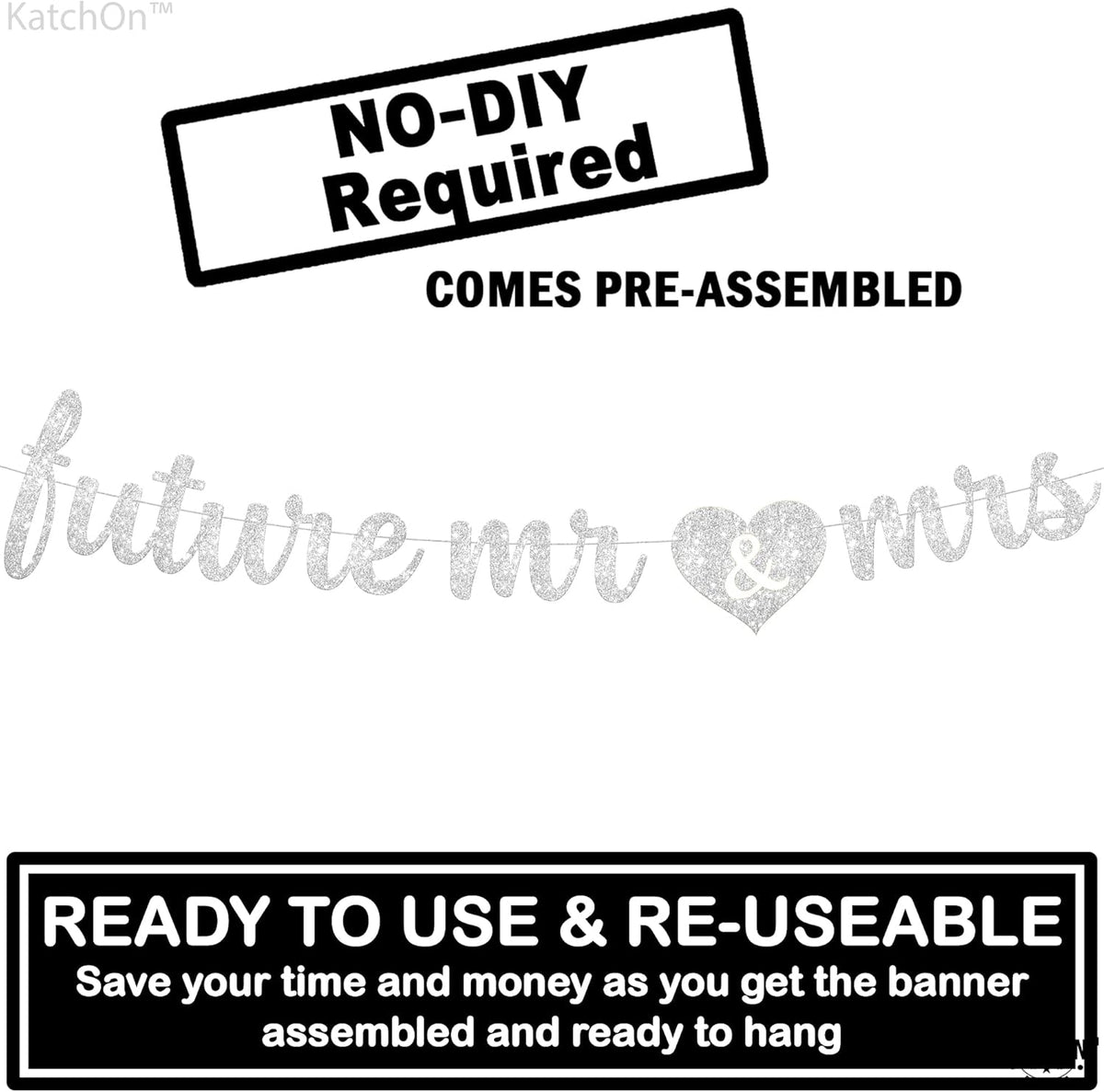 KatchOn, Silver Glitter Future Mr & Mrs Banner - 10 Feet, Pre-Strung, No DIY | Future Mr and Mrs