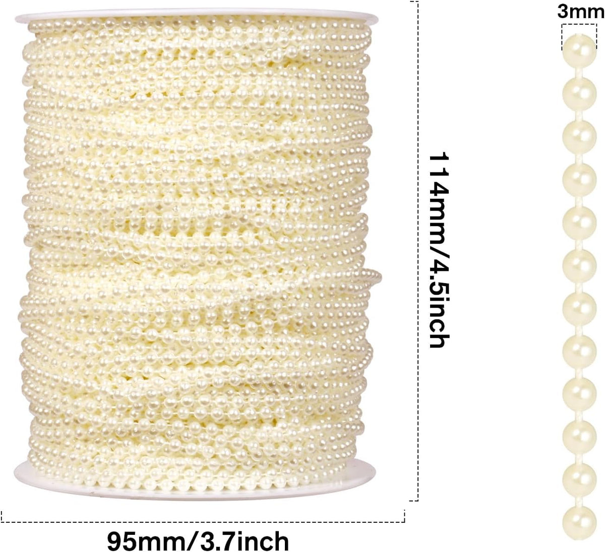 [295Feet] Pearl Beads Garland, 3MM 98 Yards Faux Pearl Beads String Roll Bulk for DIY Craft Wedding