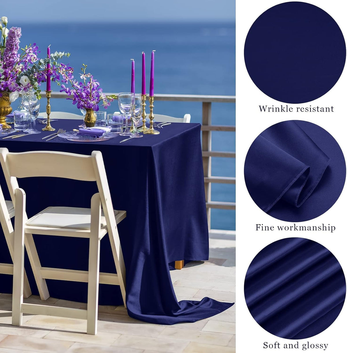 TURSTIN 4 Packs Satin Tablecloth 102 x 58 Inch Overlay Satin Table Cover Rectangle Bright Silk