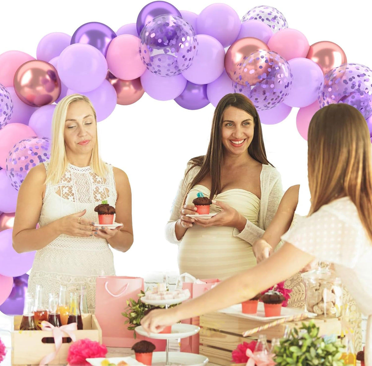 Patimate Purple and Pink Balloons Set, 50 pcs 12 inch Metallic Rose Gold Purple Pastel Pink Purple