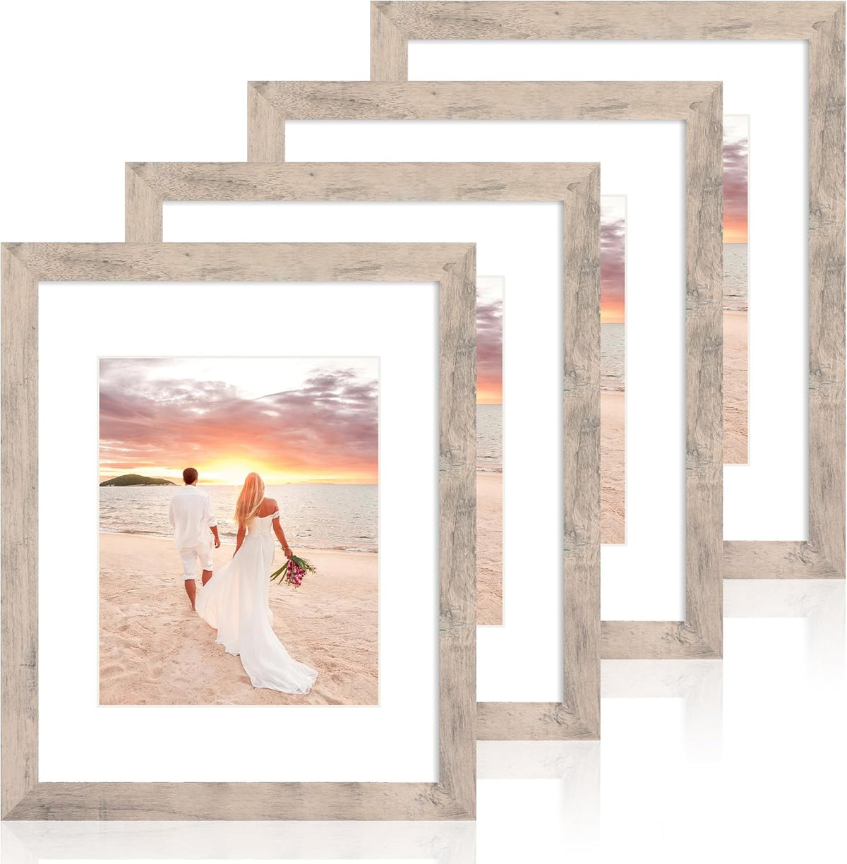 11x14 Picture Frame Set of 4 with Tempered Glass, Smoke Gray Frame Display 8x10 Pictures with Mat