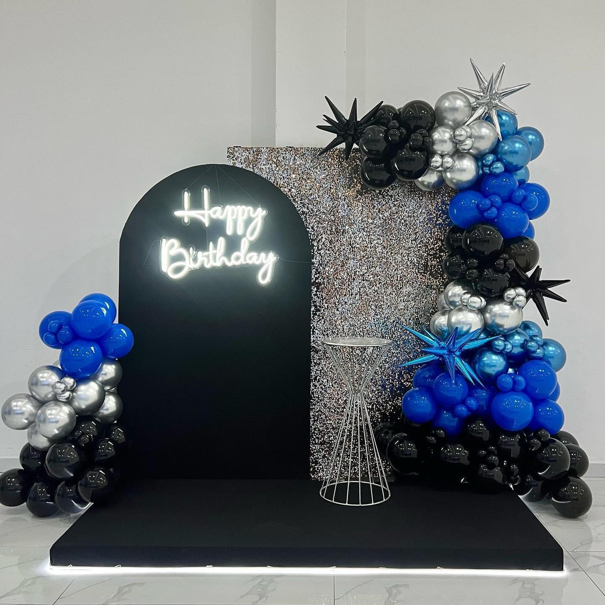 Black Blue Silver Star Balloons,9Pcs 22Inch Black Blue Silver Explosion Spike Cone Helium Polyester