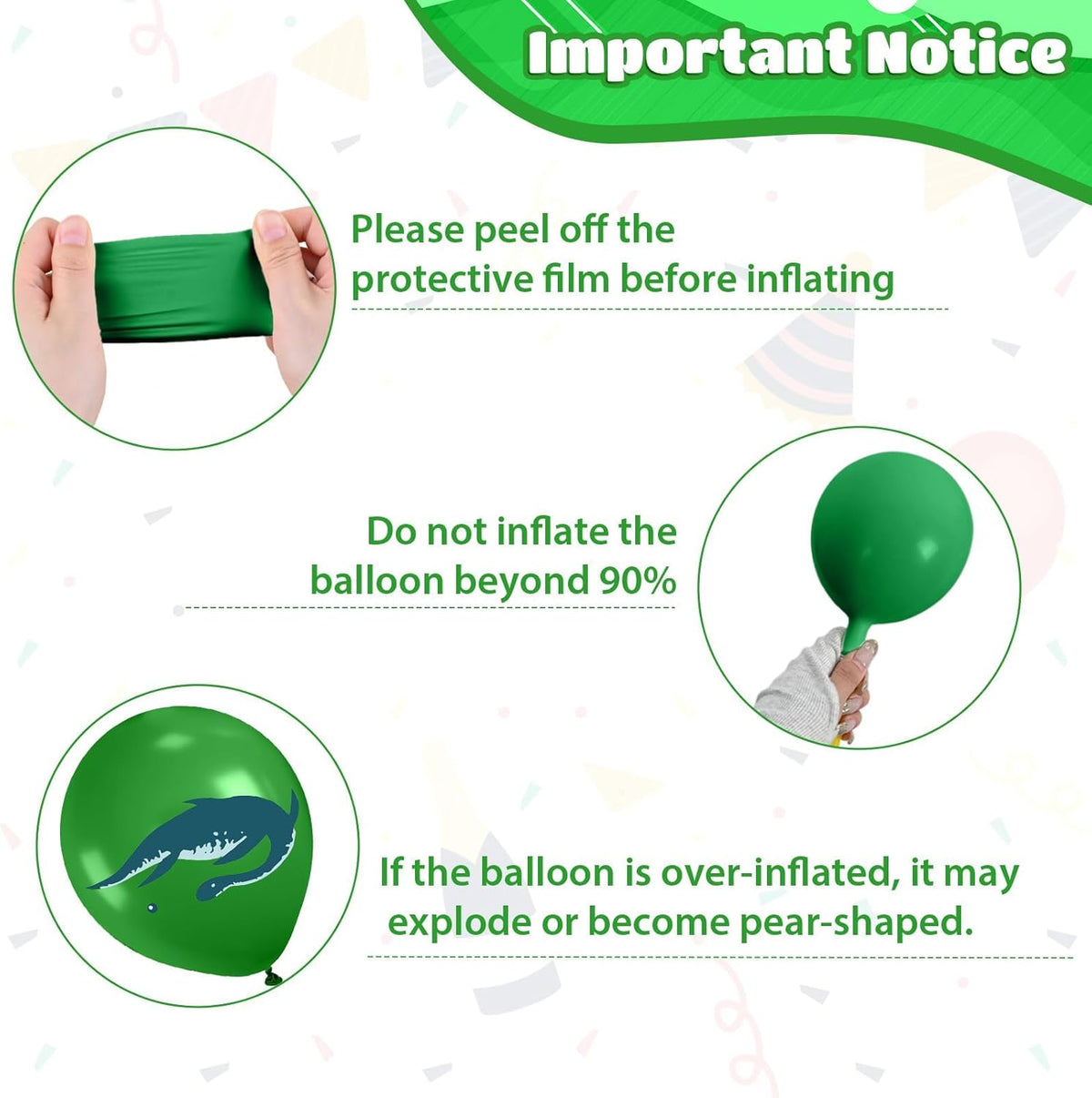 Dinosaur Balloons, 12 Inch Dark Fruit Light Green White Dinosaur Printed Latex Balloons for Boy