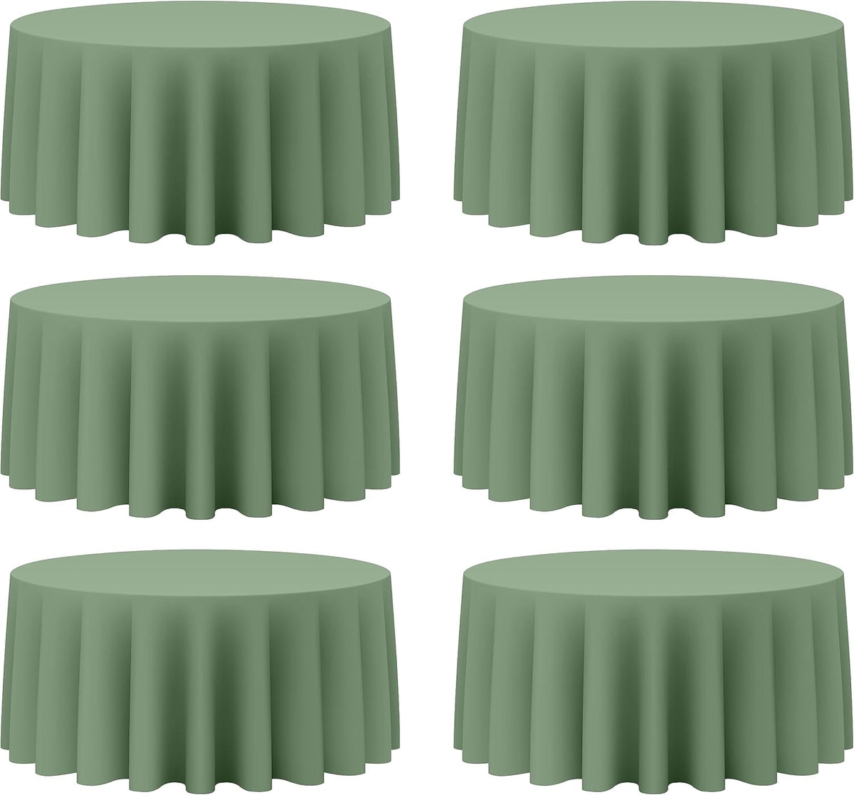 BRILLMAX 6 Pack Sage Green Round Tablecloths 132 Inch - Circle Bulk Linen Polyester Fabric Washable