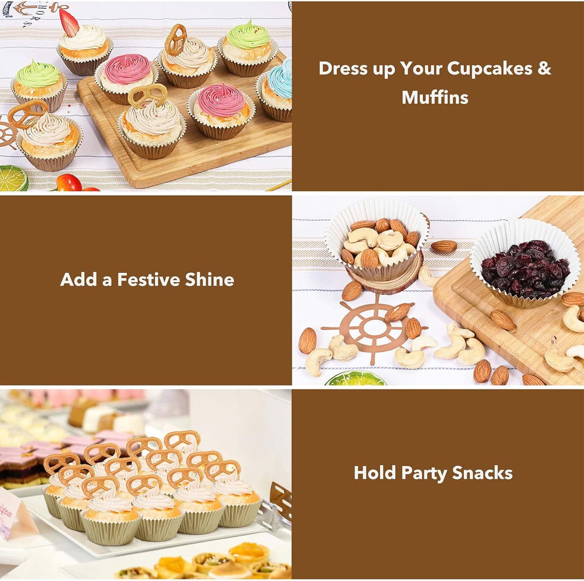 Gifbera Natural Metallic Foil Cupcake Liners - Standard Size Baking Cups Muffin Liners Paper for