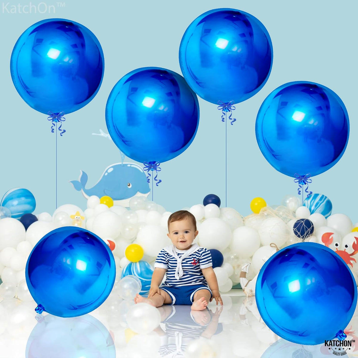 KatchOn, Large Blue Mylar Balloons - 22 Inch, Pack of 6 | Royal Blue Metallic Balloons for Party