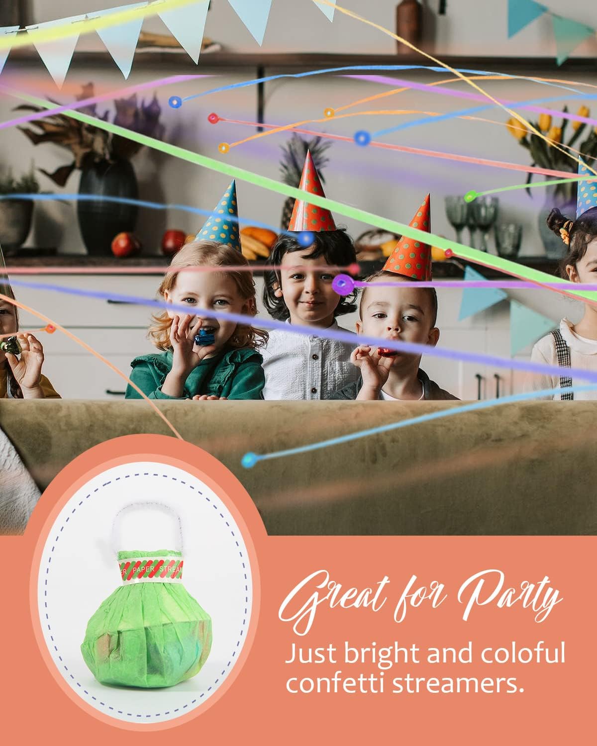 BATTIFE 10Pack Streamers Poppers - Colorful Hand Throw Confetti Poppers, No Mess Paper Crackers for