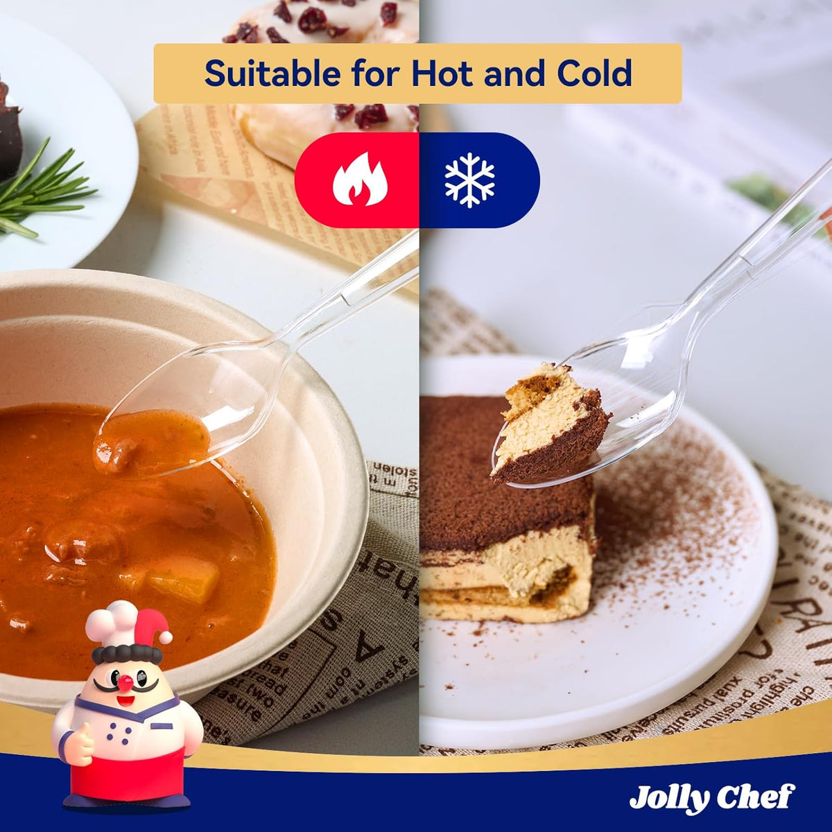 JOLLY CHEF 300 Count Clear Plastic Teaspoons Heavy Duty, 6.54" Heat Resistant Solid and Durable