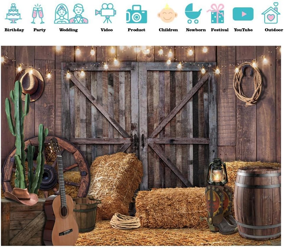 SJOLOON Western Backdrop Rustic Vintage Barn Backdrop Western Themed Party Decoration Photoshoot
