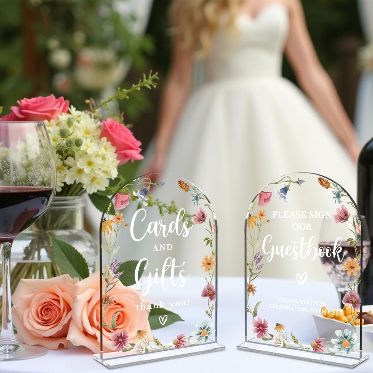 2 Pcs Acrylic Wedding Signs for Reception, Bridal Shower Decorations, Cards and Gifts Signs, Guest