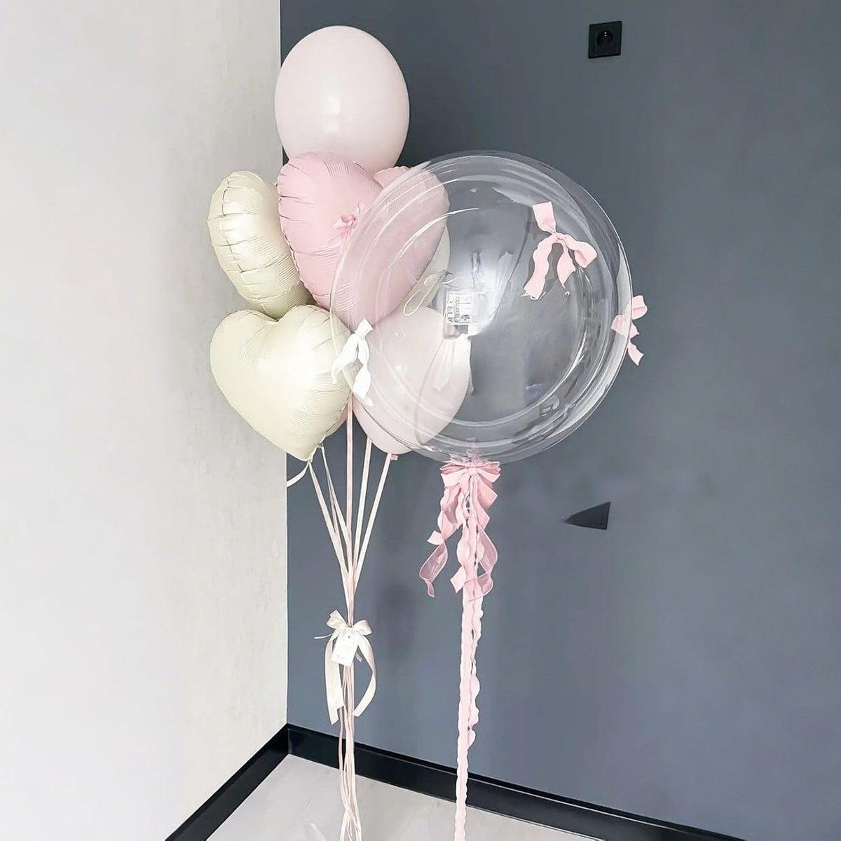 Baby Pink White Heart Balloons,12Pcs 18 Inch Light Pink Cream Foil Love Heart Shaped Balloons for