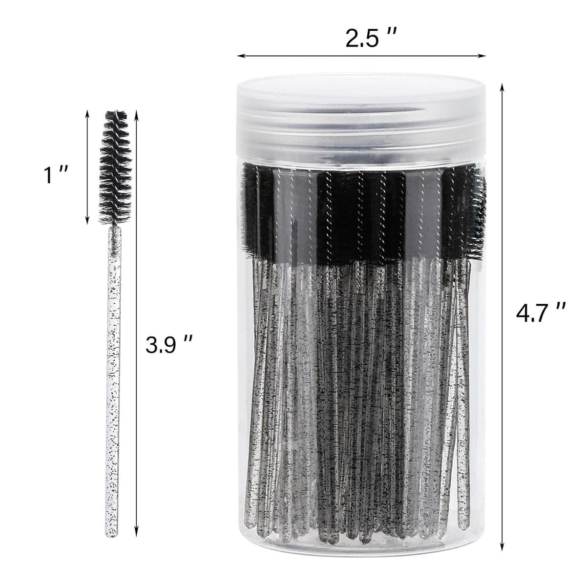 100 Pcs Disposable Mascara Wands, Crystal Eyebrow Spoolies Brush for Eyelash Extensions, Black Lash