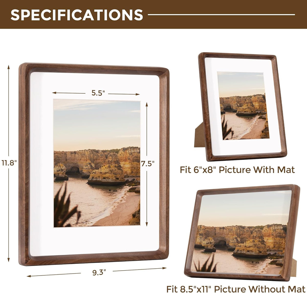 8.5x11 Picture Frame USA-Sourced Natural Walnut Wood Solid Original Wood Photo Frame Handcrafted