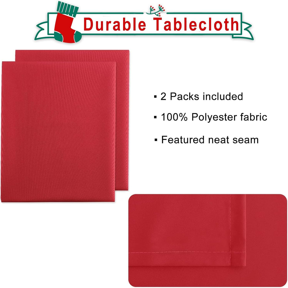 Hiasan 2 Pieces Red Tablecloth Rectangle - Wateproof and Spillproof Kitchen Christmas Washable