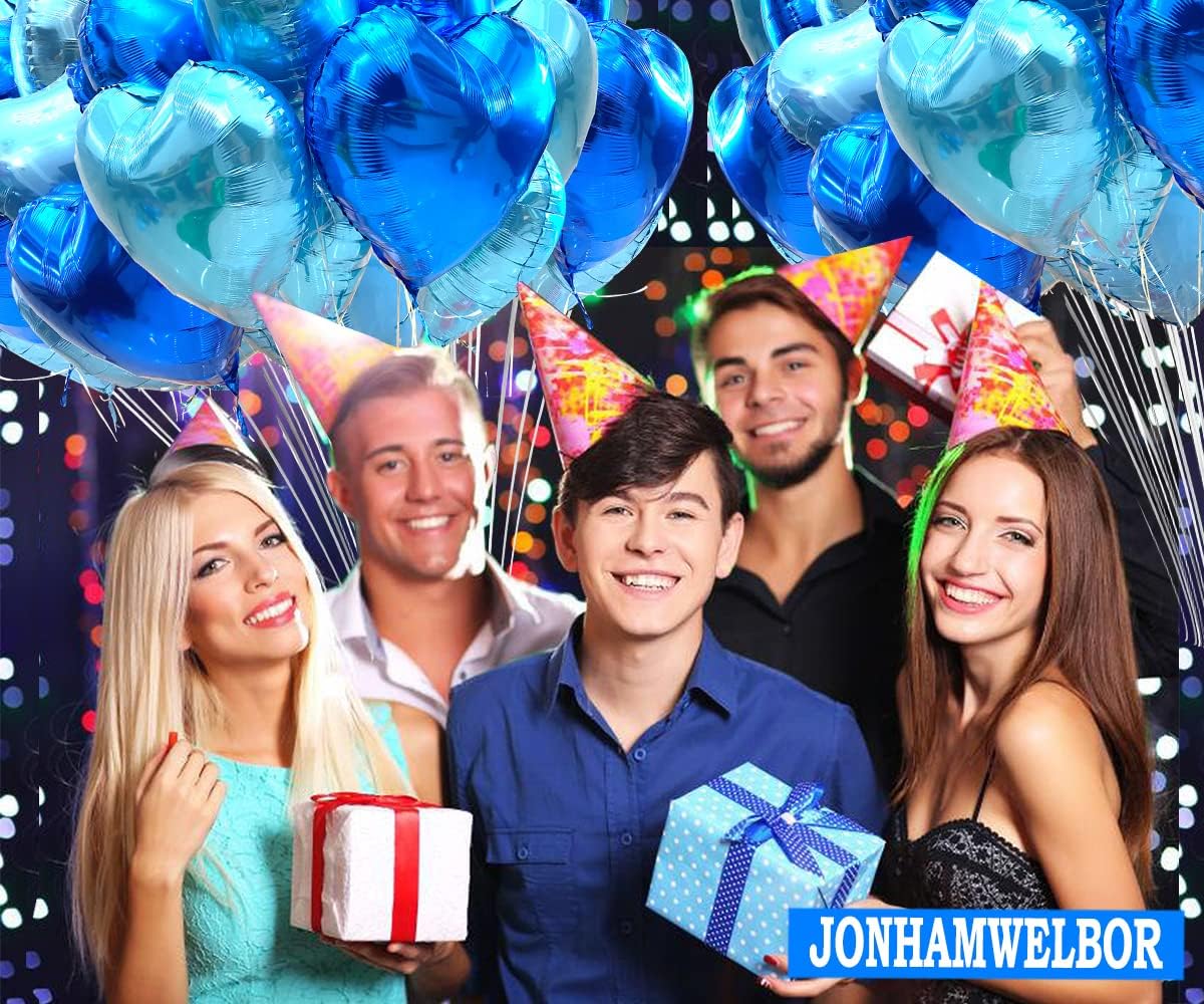 Jonhamwelbor 20Pcs 18 inch Royal Blue and Light Blue Foil Mylar Heart Shape Balloons Decorations