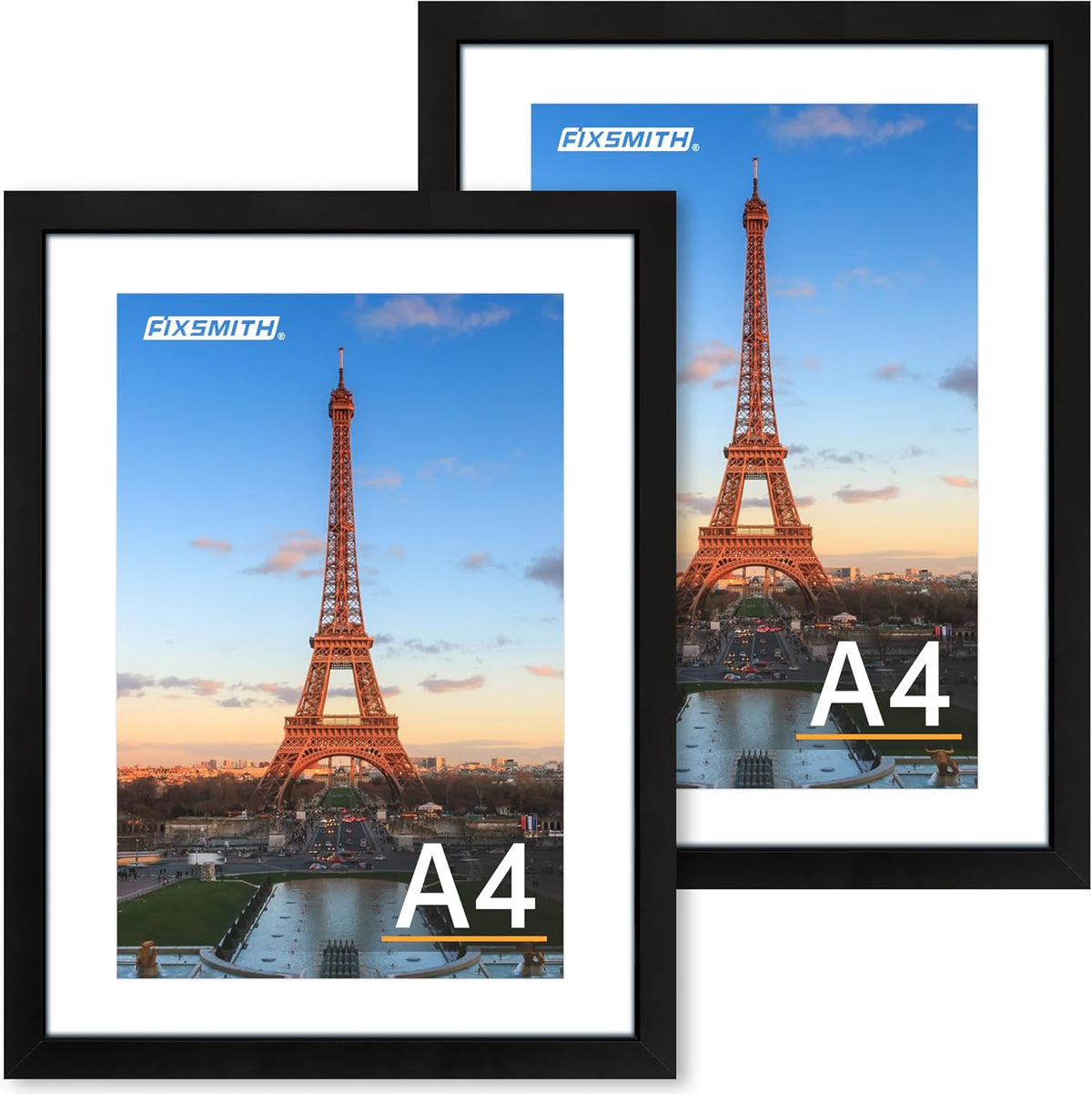 FIXSMITH A4 Picture Frame Set of 2, Black Photo Frame with HD Plexiglass, Display Pictures 6x8 with