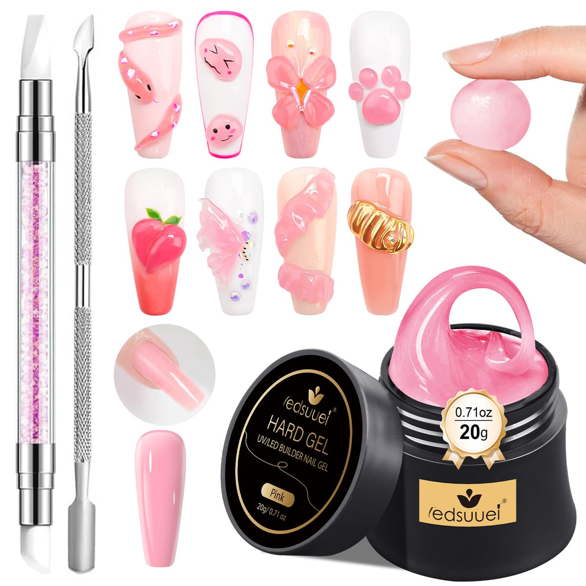 Solid Builder Gel for Nails LEDSUUEI - Pink 3D Nail Gel Sculpting Non-Sticky Hand Carving Glue