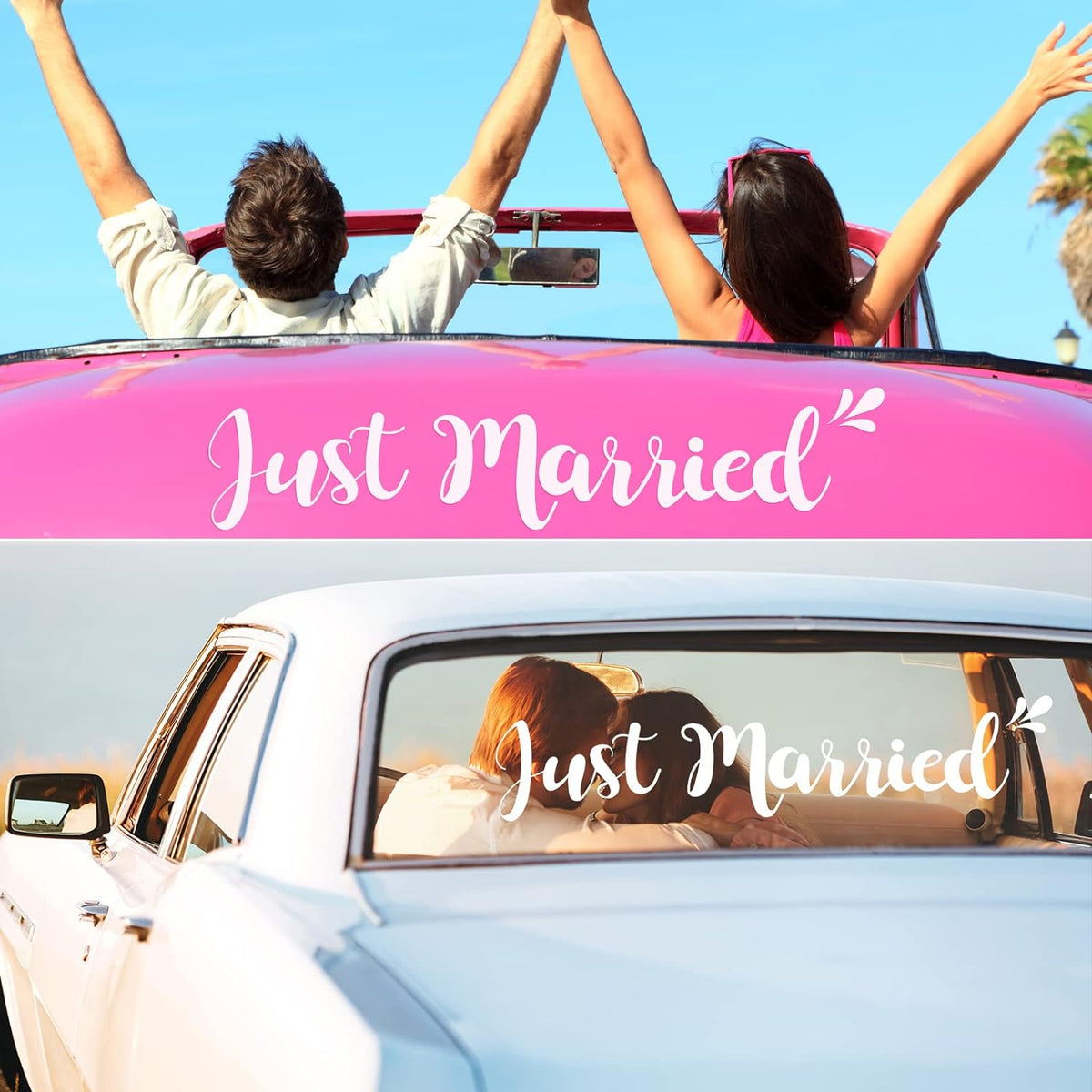 Tallew 4 Sets Just Married Car Decorations Ornate Magnets 12 x 7.5, Wedding Day Car Window Decals