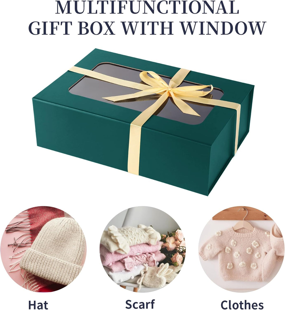 Green Large Gift Boxes with Window, 13.5"x9"x4.3" Bridesmaid Boxe for Gift Giving,Birthday Gift Box