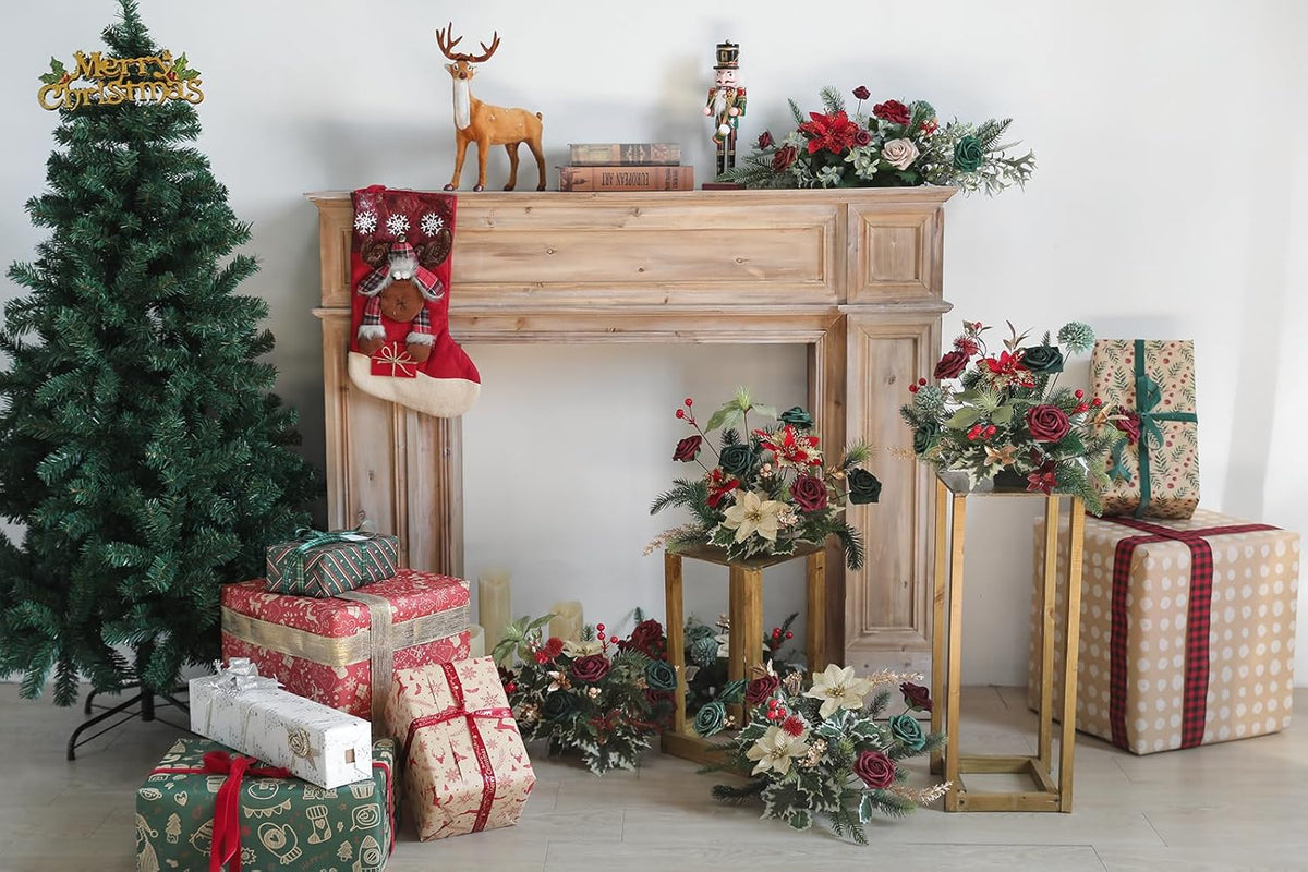 Serra Flora Artificial Christmas Flowers Greenery Combo Box Set Faux Flowers Bulk Flower Leaf with