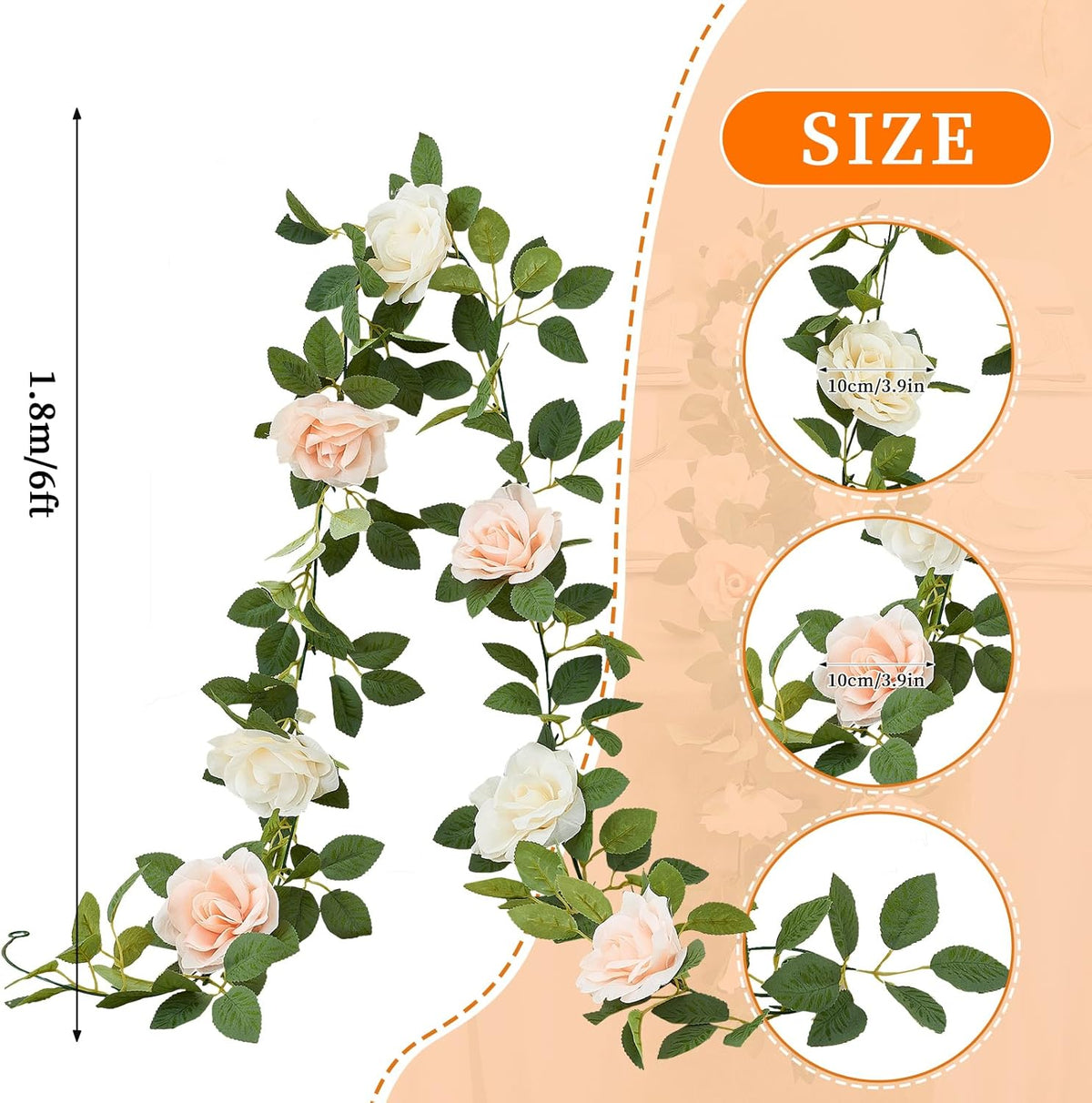 Artificial Rose Garlands Rose Vines Leaves Banners Hanging Floral Garland Fake Rose Flower Vine