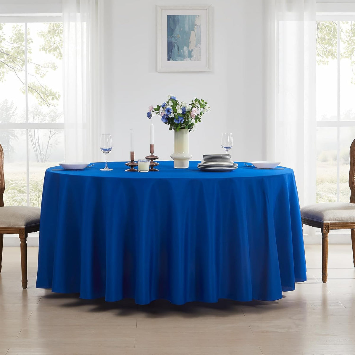 Round Tablecloth 6 Pack 90 Inch Royal Blue Tablecloths Washable Decorative Linen Polyester Table