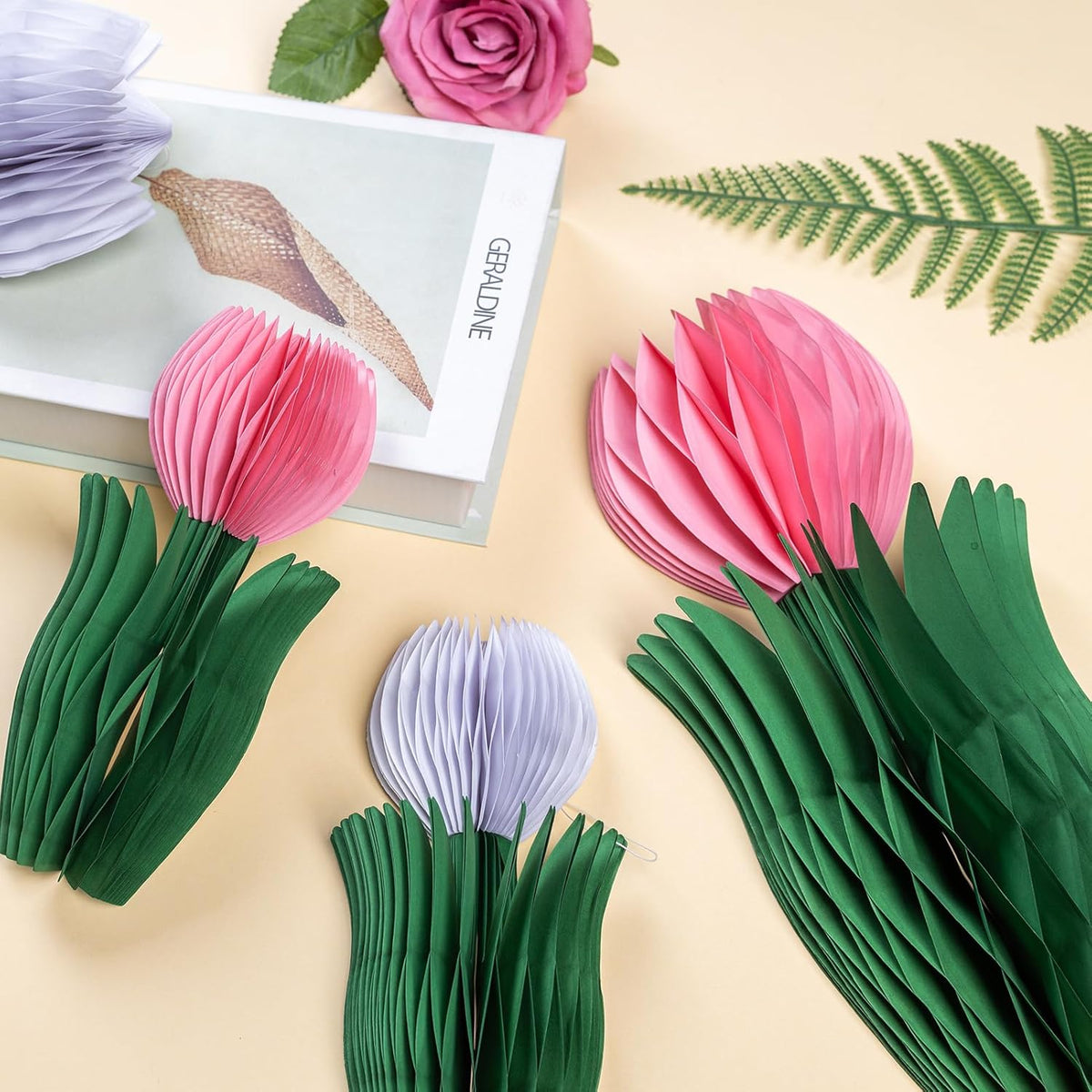 SUNBEAUTY 8 PCS Flower Honeycomb Decor Tulips Table Centerpieces Spring Decor for Home Office