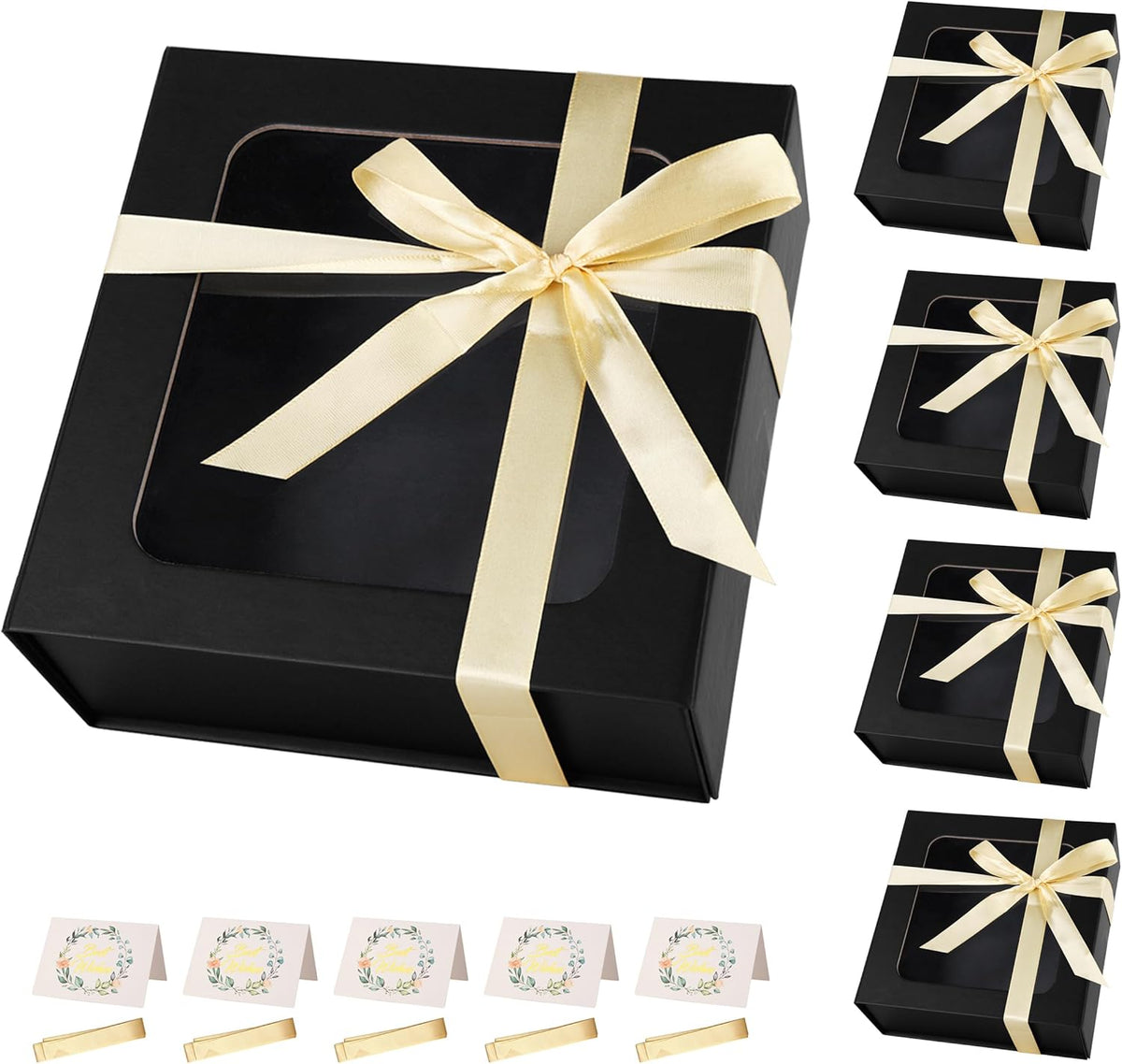 Black Gift Boxes with Window,7.5"x7.5"x3.1" Bridesmaid Boxe for Gift Giving,Birthday Gift Box with