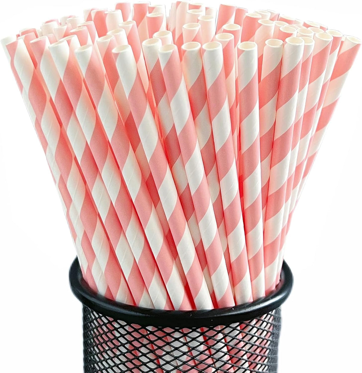 YAOSHENG pink Paper Straws for drinking, 100 Pack pink Striped paper straws for Party