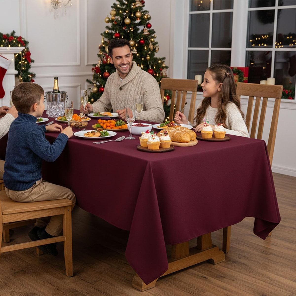 Fitable Burgundy Rectangle Tablecloths for 6 Foot Tables, 6 Pack - 70 x 108 Inches - Stain