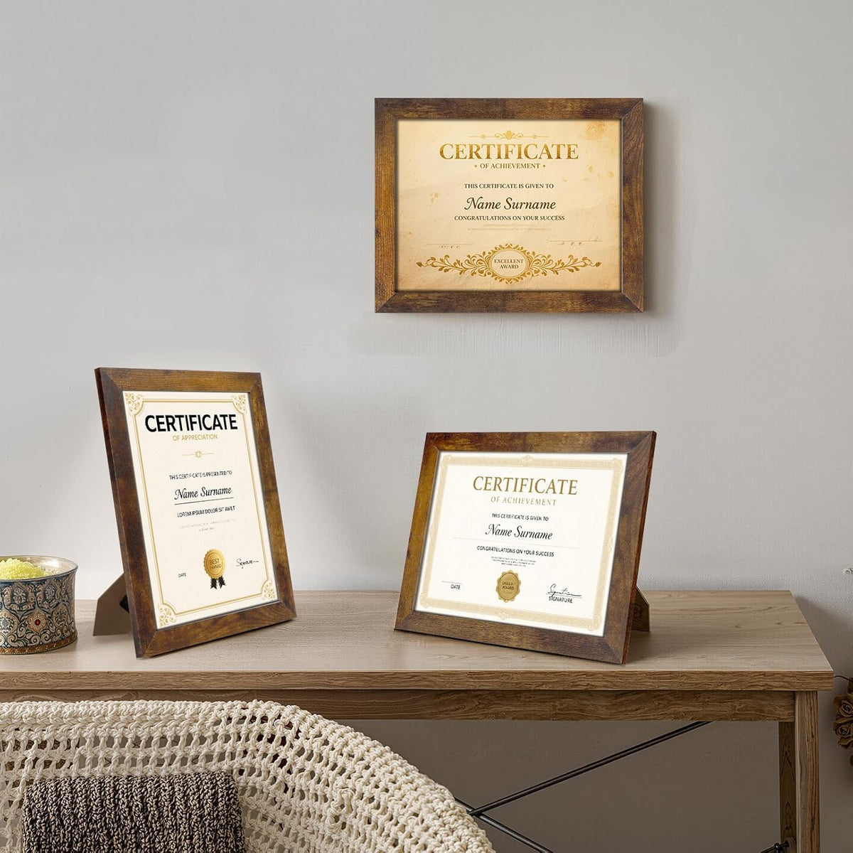 PETAFLOP 8.5x11 Picture Frame Rustic Certificate Frames Wall Tabletop Display Horizontally or