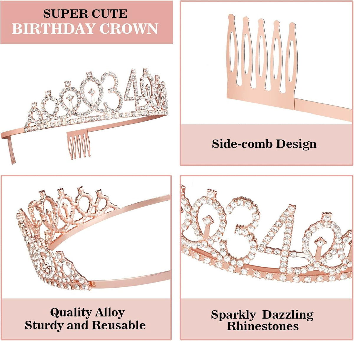 34th Birthday Decorations for Women Including Birthday Sash, Tiara/Crown, Numeral Candles and Cake