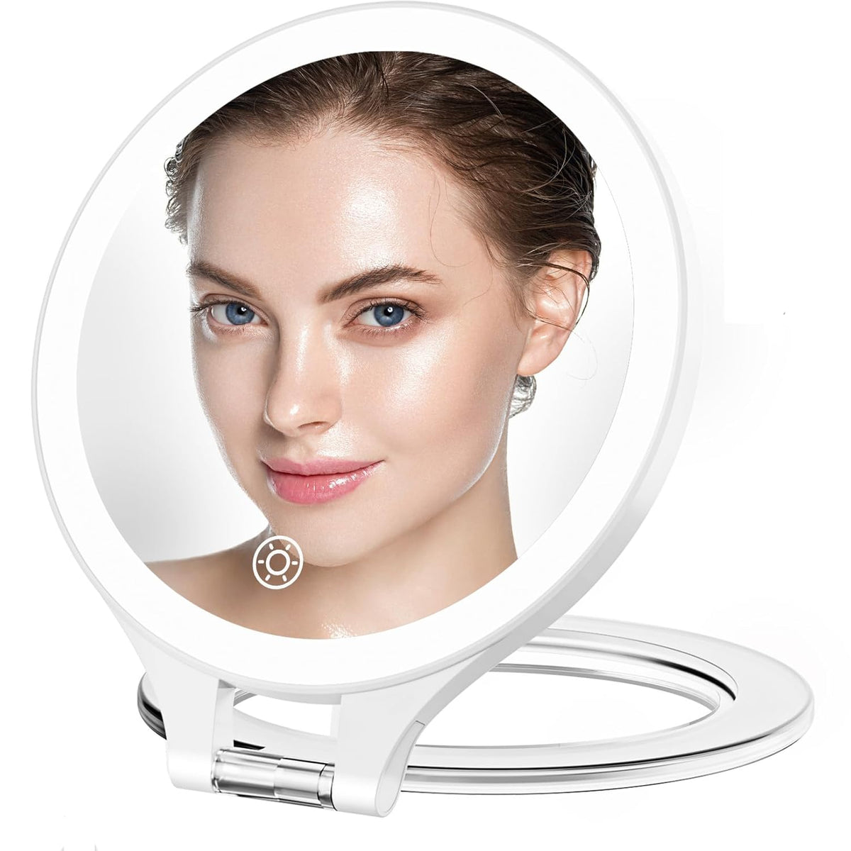 FASCINATE Magnifying Mirror with Light 10X/1X, Double Sided Travel Mirror with Light, Rechargeable