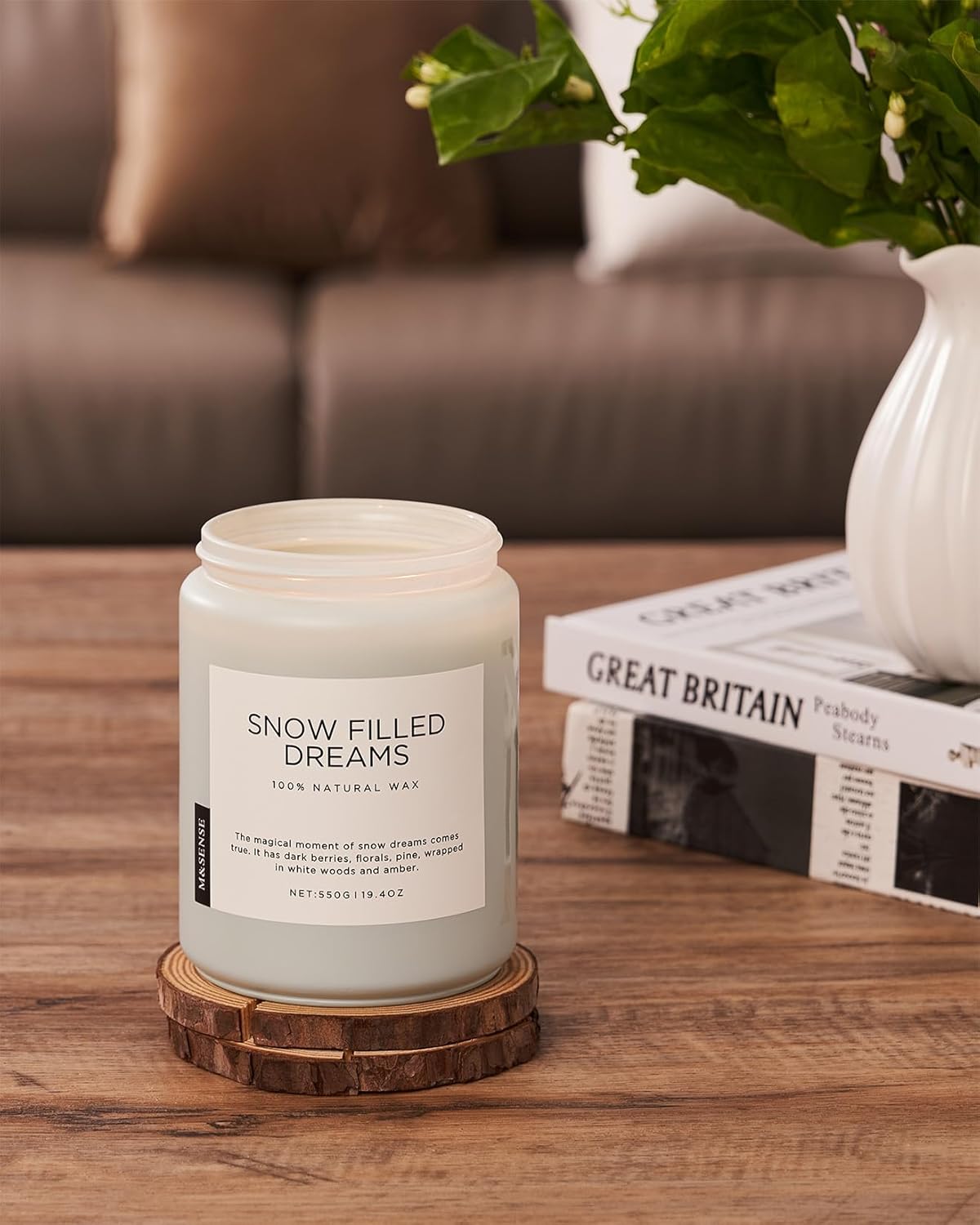 M&SENSE Snow Filled Dreams - Jasmine & Pine Large Scented Candles, 19.4oz 110 Hour Clean Non Toxic