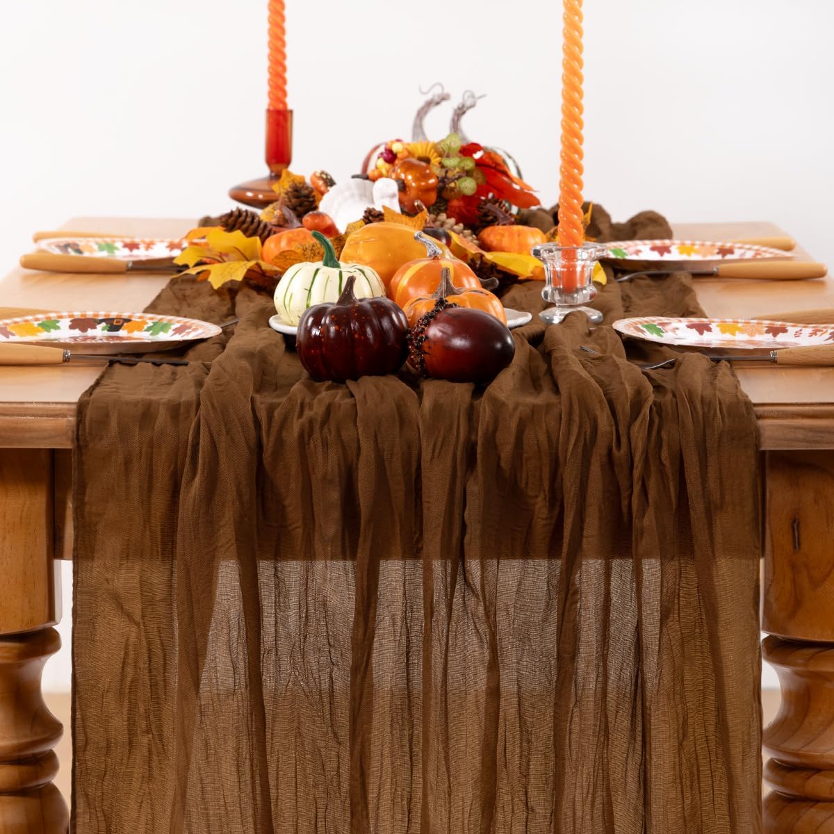 Brown Cheesecloth Table Runner Tan 4 Pack Fall Table Runners Boho Gauze 120 Inches Marron Cheese