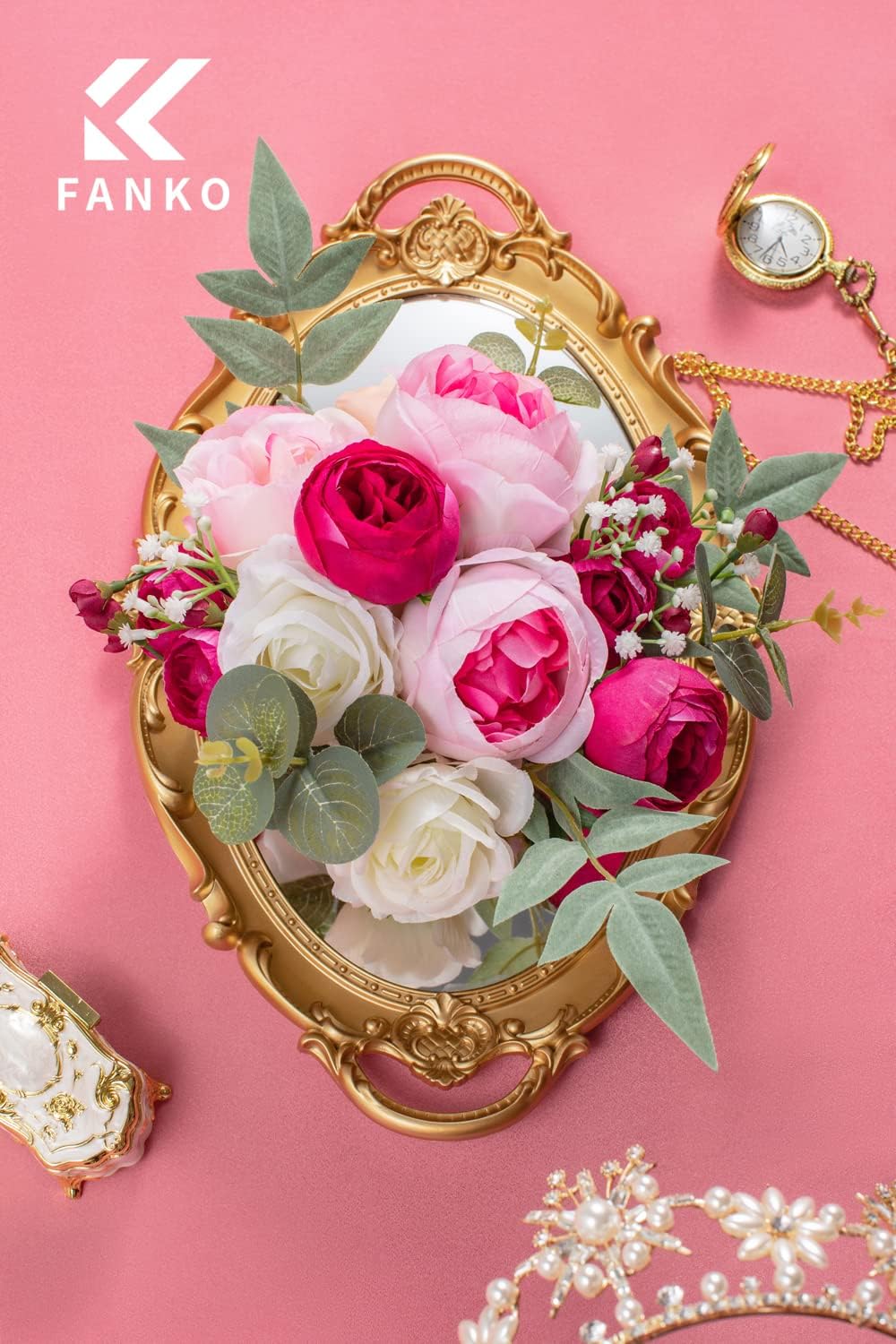 FANKO Rose Artificial Flowers Combo for DIY, Fake Rose Artificial Silk Flowers with Greenery, Real