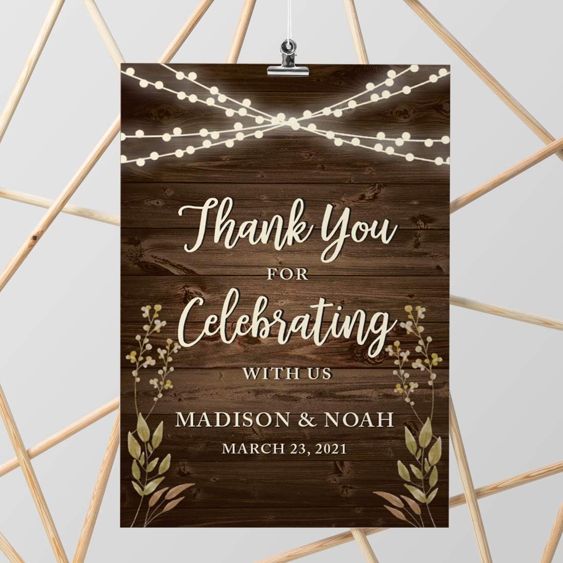 Andaz Press Personalized Extra Large Wedding Easel Party Sign, 12x18-inch, Rustic Wood with Hanging