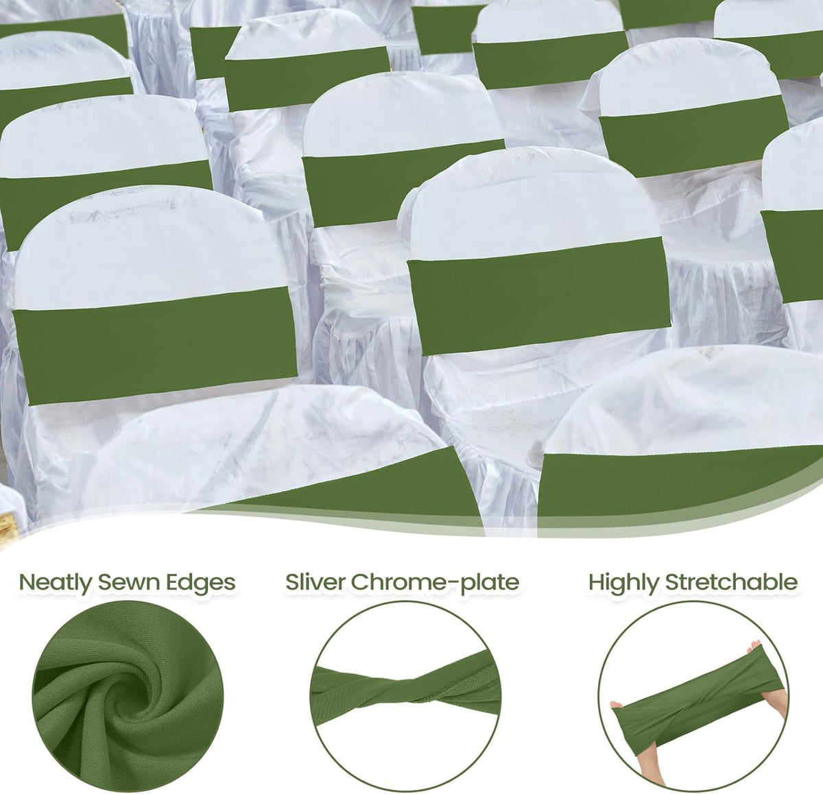 Kinlop 50 Pcs Spandex Chair Sashes Bows Chair Bands Slider Sashes for Covers Elastic Bands Ties