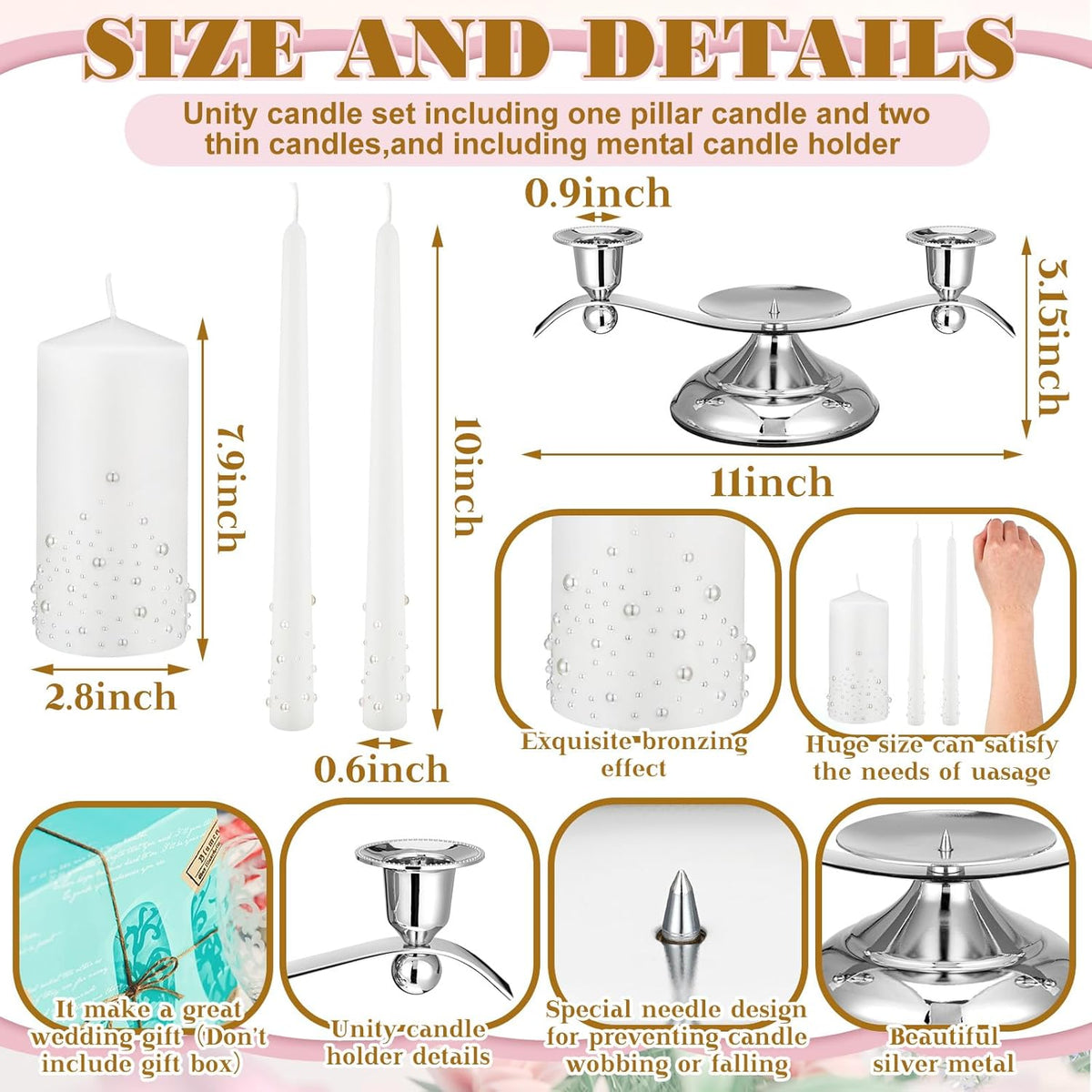 Irenare Unity Candles with Holder for Wedding Ceremony Wedding Decortions Accessories Glass Candle
