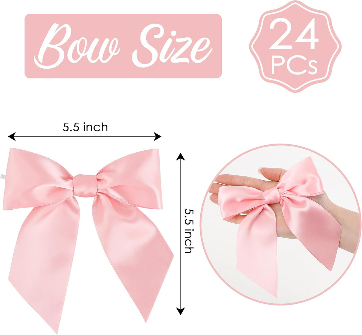 AIMUDI Baby Pink Satin Bows 5.5" Bows for Gift Wrapping Satin Twist Tie Bows Premade Ribbon Bows