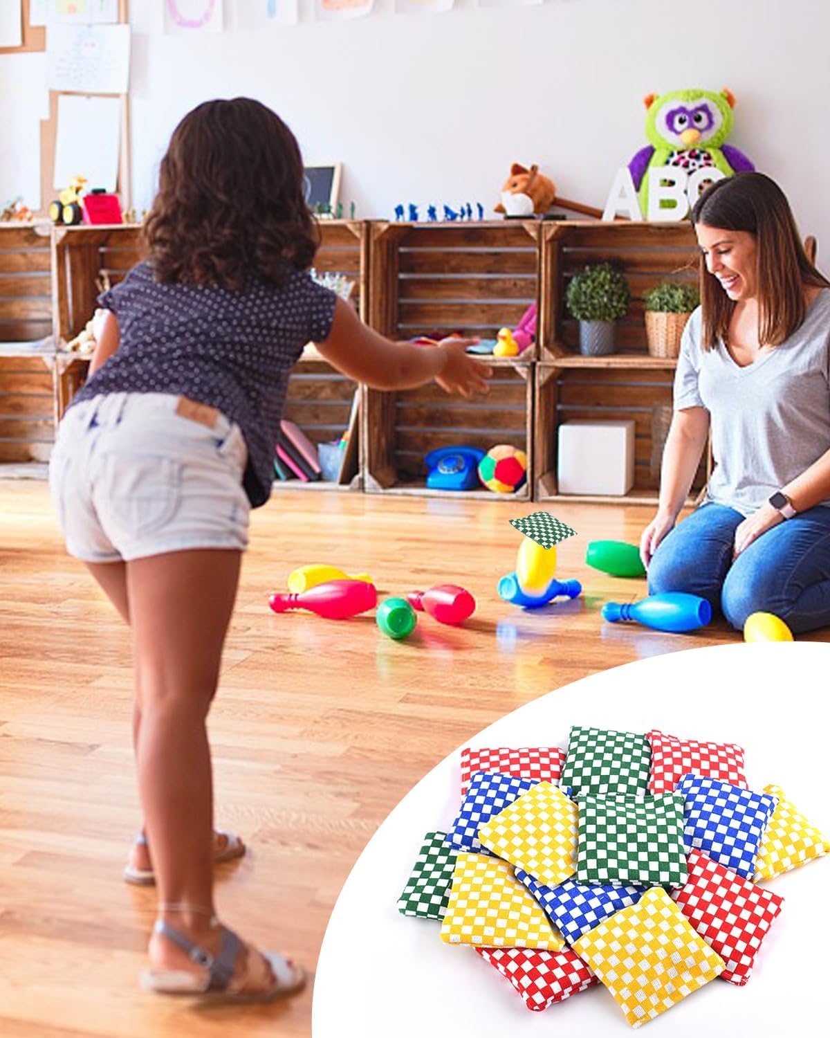 TINDTOP Mini Bean Bags for Tossing - 3.1" x 3.1", Cornhole Outdoor Toss Gaming Colorful Canvas Bean