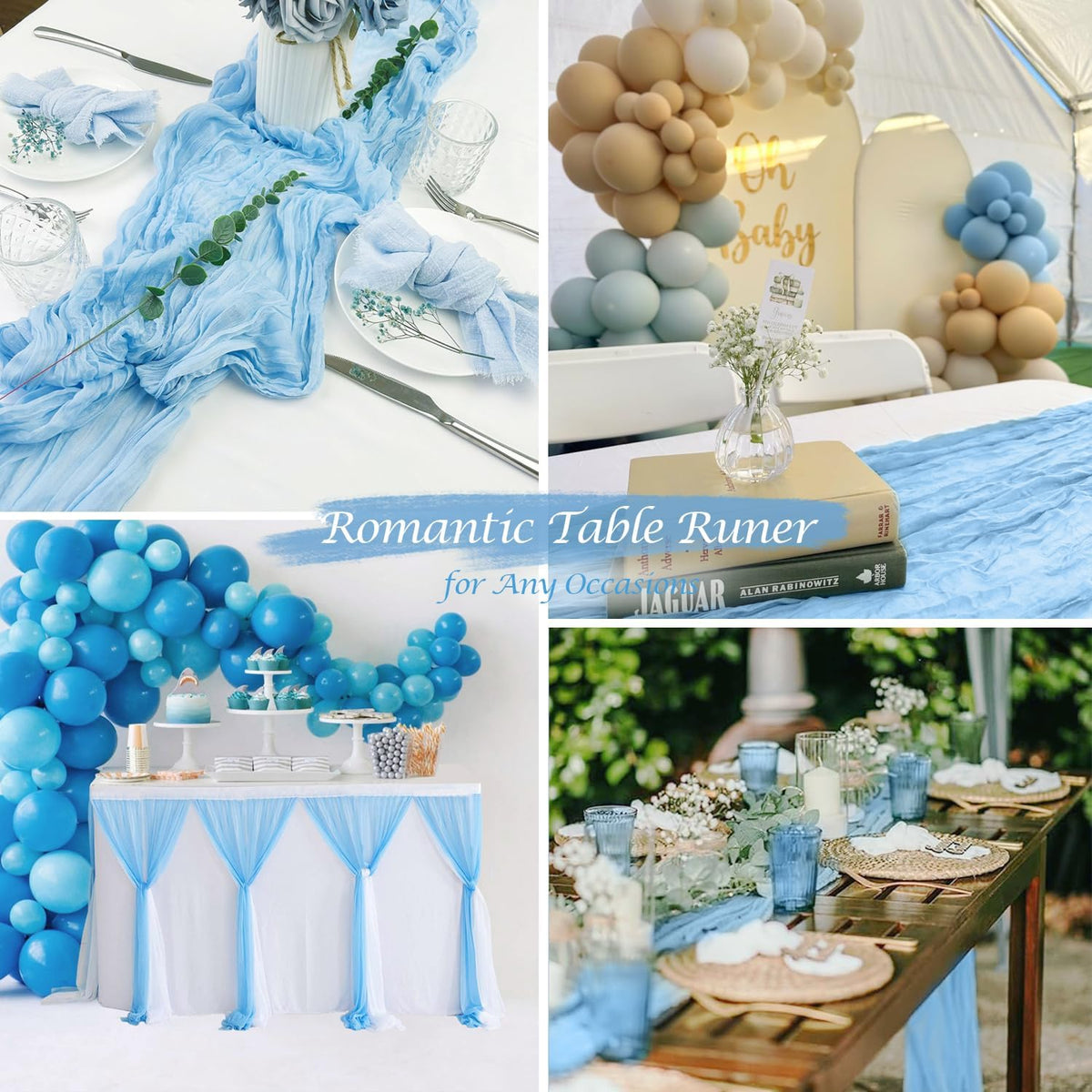 6 Pack Baby Blue Cheesecloth Table Runner 120 inch Gauze Cheese Cloth Table Runner Light Blue 10FT