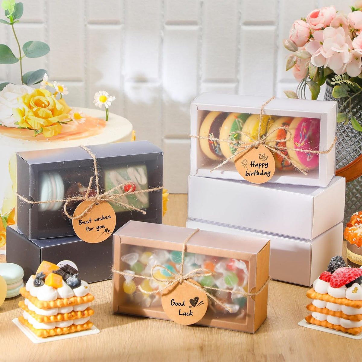 Roowest 50 Sets Kraft Soap Boxes Rectangle Packaging Box with Window Homemade Gift Box with Blank