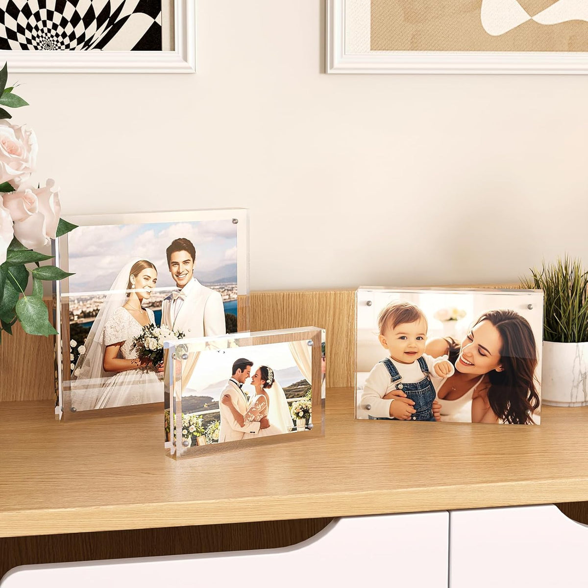 Egofine 8x8 Acrylic Frames 2 Pack, 20mm Thicker Frameless Clear Picture Frames, Double Sided