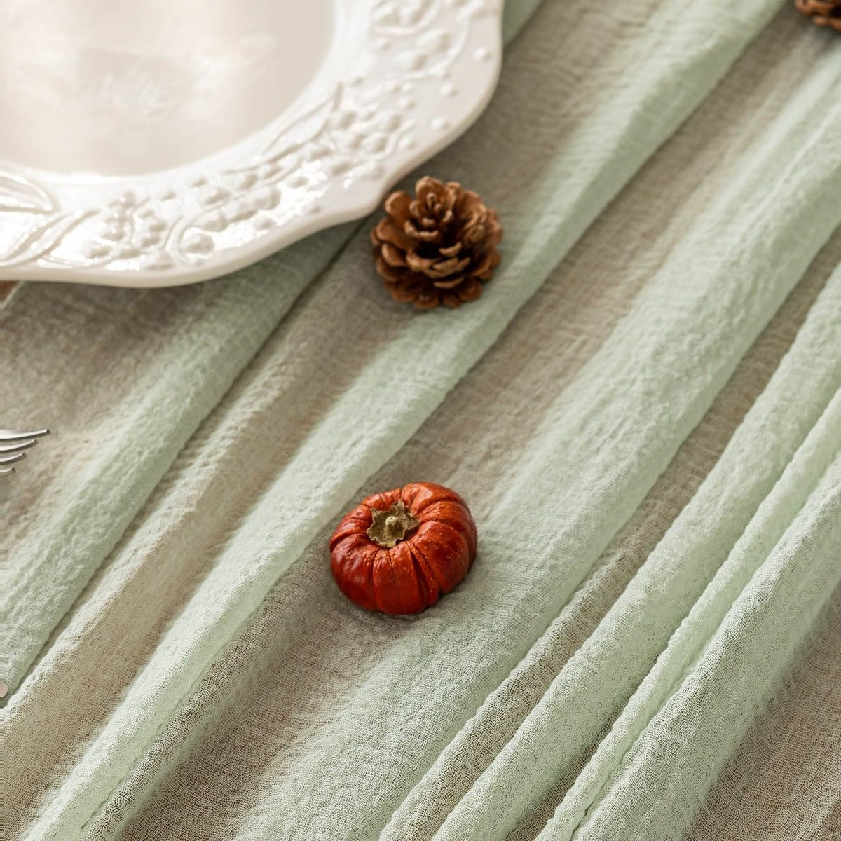 Keketo Sage Green Table Runner Cheesecloth 120 Inch 10 FT Rustic Boho Cheese Cloth Table Runner for