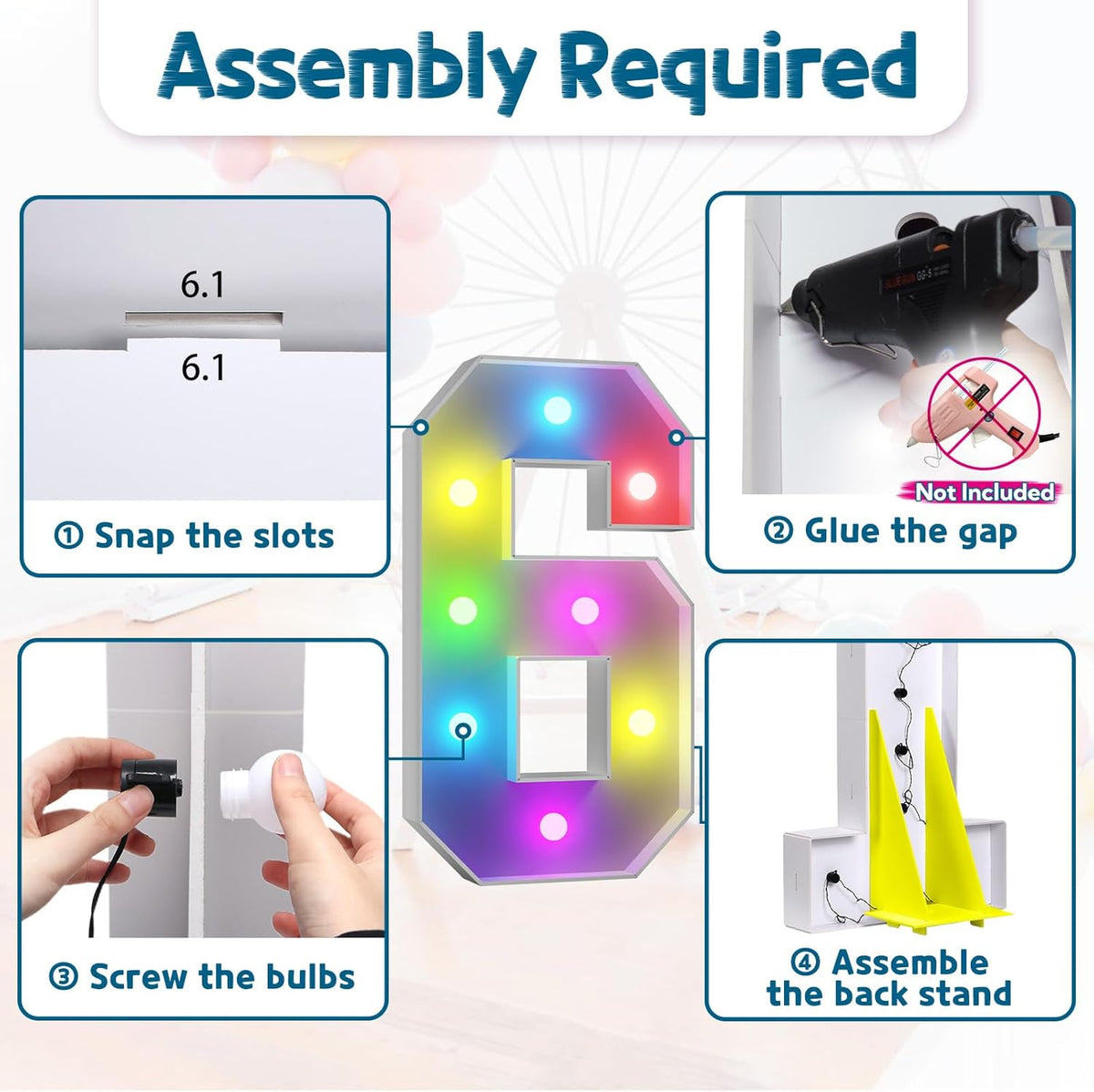 imprsv 3FT Colorful Marquee Numbers,18 Colors Number 6 with Remote, Light Up Numbers Sign for 3rd